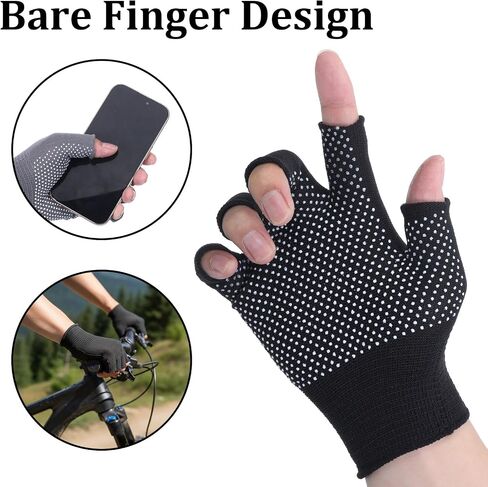 Half-Finger Slip Breathable Fingerless Work Gloves Lightweight Slip Fingerless Grip Gloves Non-slip Yoga Glove Exercise Work Glove for Cycling Motorcycle, Rowing Cycling Workout, 2 Pairs, Black, Grey in Saudi Arabia