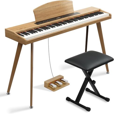 Ktaxon 88 Key Weighted Keyboard with 64 Polyphony, 128 Rhythms, 128 GM Tones & 3 Pedal Unit, Piano Keyboard with Adjustable Bench, Multi-External Interfaces, Bluetooth MIDI for Beginners(Natural) in Saudi Arabia