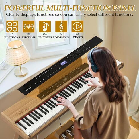 Ktaxon 88 Key Weighted Keyboard with 64 Polyphony, 128 Rhythms, 128 GM Tones & 3 Pedal Unit, Piano Keyboard with Adjustable Bench, Multi-External Interfaces, Bluetooth MIDI for Beginners(Natural) in Saudi Arabia