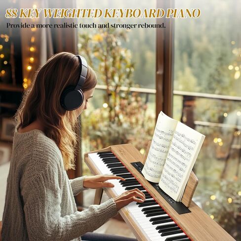 Ktaxon 88 Key Weighted Keyboard with 64 Polyphony, 128 Rhythms, 128 GM Tones & 3 Pedal Unit, Piano Keyboard with Adjustable Bench, Multi-External Interfaces, Bluetooth MIDI for Beginners(Natural) in Saudi Arabia