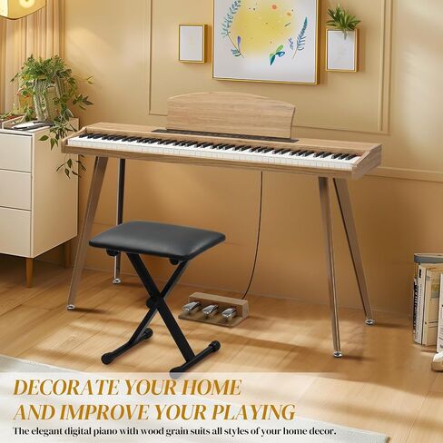 Ktaxon 88 Key Weighted Keyboard with 64 Polyphony, 128 Rhythms, 128 GM Tones & 3 Pedal Unit, Piano Keyboard with Adjustable Bench, Multi-External Interfaces, Bluetooth MIDI for Beginners(Natural) in Saudi Arabia