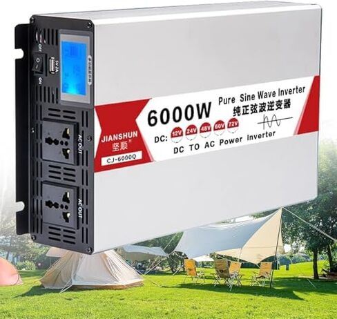 محول موجة جيبية نقية 6000 واط تيار مستمر 24 فولت إلى تيار متردد 110 فولت مع شاحن USB ومقبس، مثالي للسفر والتخييم والمركبات الترفيهية والقوارب - تتوفر خيارات 4000 واط/5000 واط/8000 واط in Kuwait