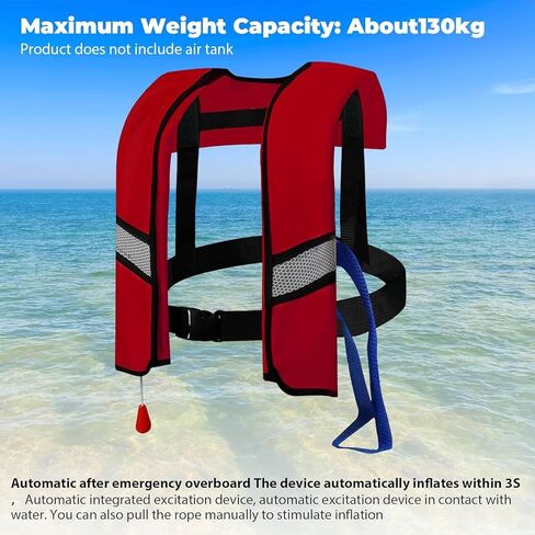سترات نجاة أوتوماتيكية قابلة للنفخ، سترة سباحة من النايلون 150N قابلة للتعديل مع نفخ ثاني أكسيد الكربون، وشرائط عاكسة وإبزيم أمان. in Kuwait