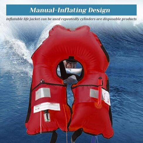 سترات نجاة أوتوماتيكية قابلة للنفخ، سترة سباحة من النايلون 150N قابلة للتعديل مع نفخ ثاني أكسيد الكربون، وشرائط عاكسة وإبزيم أمان. in Kuwait