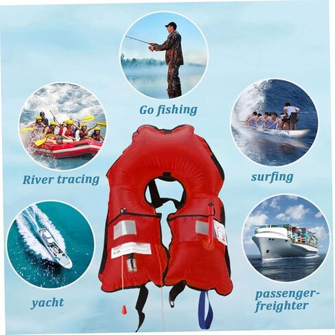 سترات نجاة أوتوماتيكية قابلة للنفخ، سترة سباحة من النايلون 150N قابلة للتعديل مع نفخ ثاني أكسيد الكربون، وشرائط عاكسة وإبزيم أمان. in Kuwait