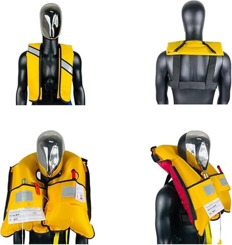 سترات نجاة أوتوماتيكية قابلة للنفخ، سترة سباحة من النايلون 150N قابلة للتعديل مع نفخ ثاني أكسيد الكربون، وشرائط عاكسة وإبزيم أمان. in Kuwait