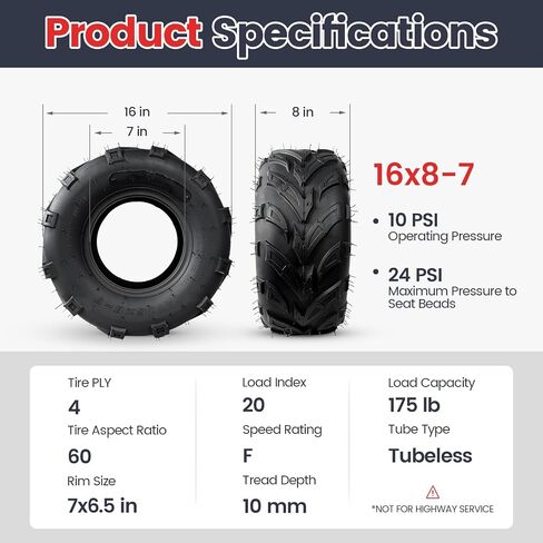 2pcs 18x9.50-8/18x9.5x8 Mawn Mower Mowrow Off-Road ATR/UTV ، سعة التحميل 255 رطل ، 4 فئة ، بلا أنبوب in Kuwait