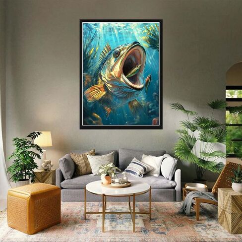 VAIIEYO 5D DIY Diamond Art Kits for Adults Fish, Diamond Painting Fisherman, Diamond Art Full Drill Round Rhinestone Craft Canvas for Home Wall Decor Gift 12x16 inch-74 in Kuwait