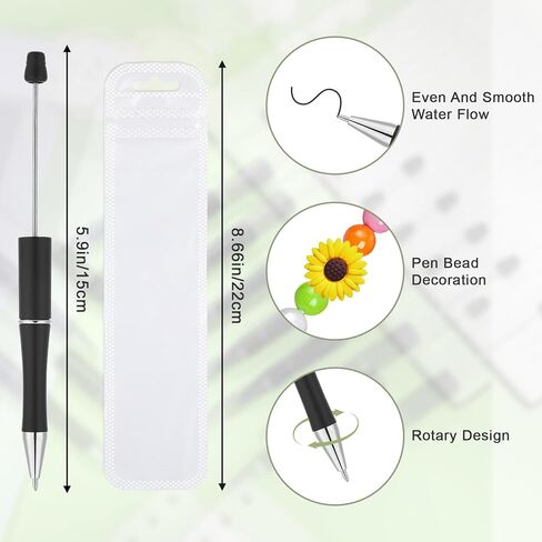 20 PCS Beadsable Pens Bens ، أقلام من البلاستيك بالخرز مع حبر أسود 40 بكسل ، وأقلام DIY PEN DIY للخرز من أجل الهدايا للأطفال والطلاب ، واللوازم المدرسية المكتبية (أسود) in Kuwait