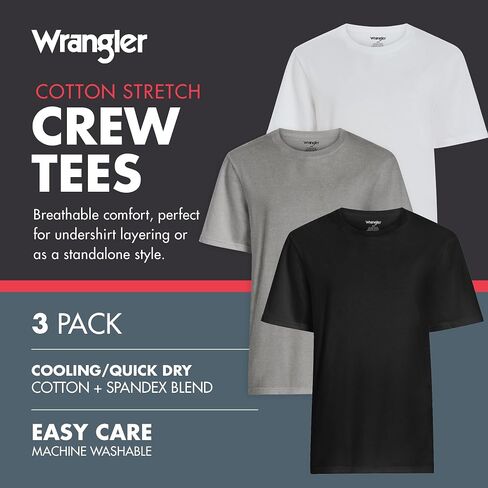 تي شيرت رجالي من Wrangler Comfort Stretch Crew - تي شيرت قطني للرجال، عبوة من 3 قطع in Saudi Arabia