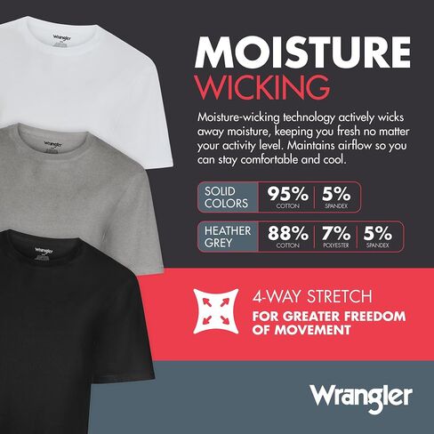تي شيرت رجالي من Wrangler Comfort Stretch Crew - تي شيرت قطني للرجال، عبوة من 3 قطع in Saudi Arabia