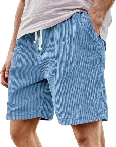 Men's Casual Corduroy Shorts, 7 Inch Elastic Drawstring Summer Beach Short Lightweight Loose Fit Short with Pockets in Saudi Arabia