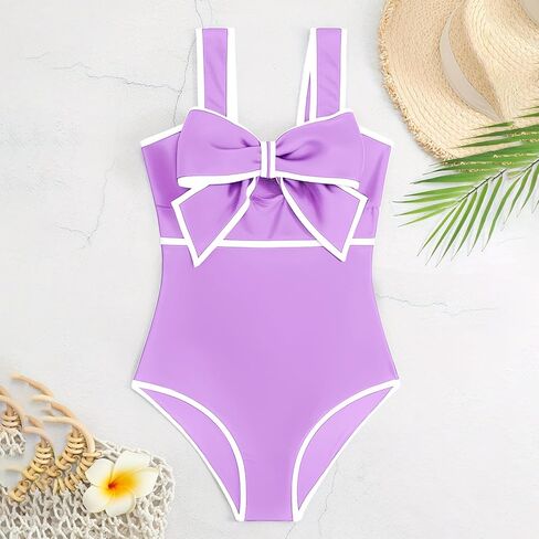 ملابس سباحة للفتيات، بدلة سباحة من قطعة واحدة بفيونكة أمامية للمراهقين بأشرطة واسعة مقاس 8-16 in Kuwait