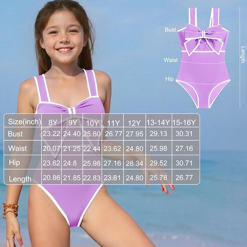 ملابس سباحة للفتيات، بدلة سباحة من قطعة واحدة بفيونكة أمامية للمراهقين بأشرطة واسعة مقاس 8-16 in Kuwait