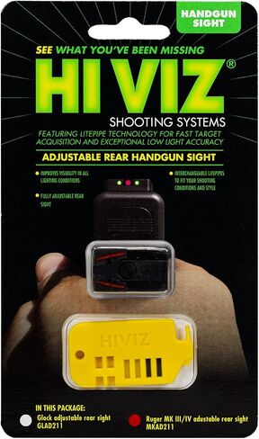HIVIZ Adjustable Fiber Optic Rear Sight w/LightPipes for Ruger, Smith & Wesson and Glock in Kuwait