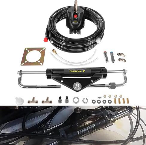 150HP Hydraulic Outboard Steering Kit Boat Marine System for Single Station, Single-Engine use Built-in Two-Way Lock Cylinder, Pump and 26ft High-Strength Nylon Hose in Saudi Arabia