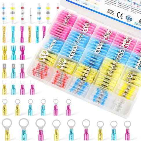 Kuject 500PCS Heat Shrink Wire Connectors, Multipurpose Electrical Wire Connectors Kit, Waterproof Solder Seal Terminal Connectors, Insulated Spade Crimp Ring Butt Splice Connectors for Marine Truck in Kuwait