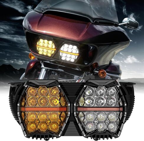 240W 800% Bright Dual LED Headlight Honeycomb Design Compatible with Road Glide 2015-2024, Black in Saudi Arabia