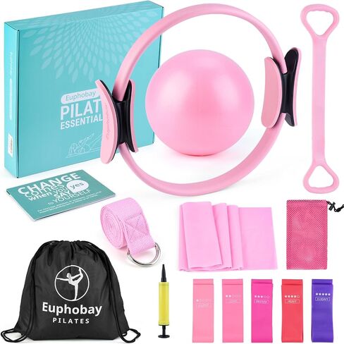 Pilates Essentials Kit for Women, Home Workout Pilates Kit with Ring, Mini Ball, Resistance Bands, Yoga Strap & More | Beginner Pilates Starter Kit for Toning, Strength & Flexibility in Saudi Arabia