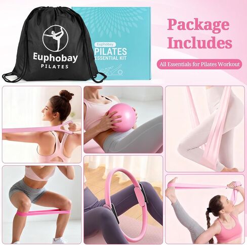 Pilates Essentials Kit for Women, Home Workout Pilates Kit with Ring, Mini Ball, Resistance Bands, Yoga Strap & More | Beginner Pilates Starter Kit for Toning, Strength & Flexibility in Saudi Arabia