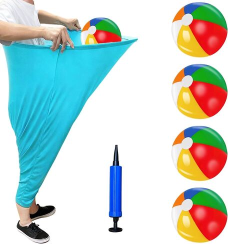6 PCS Granny Pants Yard Game Set, Oversized Blue Pants with 4 Colorful Bouncy Balls & 1 Air Pump, Outdoor Tossing Games for Adults Family Birthday Christmas Party Backyard Reunion Gatherings in Saudi Arabia
