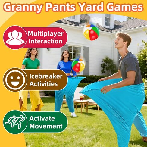 6 PCS Granny Pants Yard Game Set, Oversized Blue Pants with 4 Colorful Bouncy Balls & 1 Air Pump, Outdoor Tossing Games for Adults Family Birthday Christmas Party Backyard Reunion Gatherings in Saudi Arabia