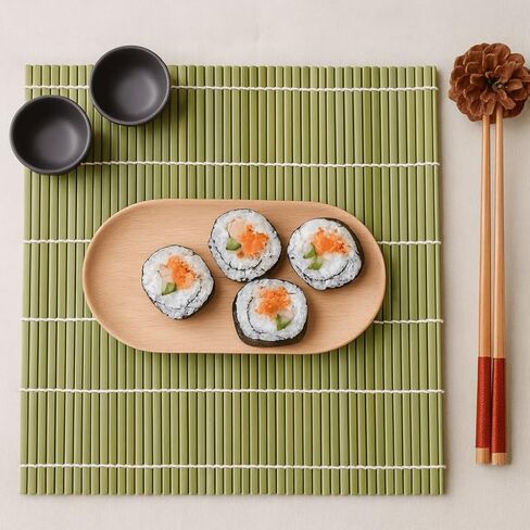 JapanBargain, 2-Pack Bamboo Sushi Rolling Mats, Square Traditional Makisu Rollers for Sushi Making, Natural Chemical-Free Bamboo, Durable and Reusable, 9.5" x 9.5" in Kuwait
