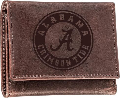 Team Sports America NCAA University of Alabama Brown Wallet | Tri-Fold | Officially Licensed Stamped Logo | Made of Leather | Money and Card Organizer | Gift Box Included in Saudi Arabia