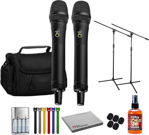Sony 2X UTX-M40 Wireless Handheld Microphone Transmitter – Cardioid Mic for Live Performance, Interviews & Broadcasting – UC25 (536–608 MHz) | Cleaning Cloth | 2X Mic Stand | Bag | More (Renewed) in Saudi Arabia