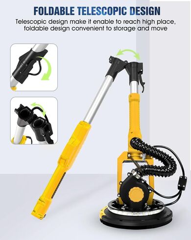 Drywall Sander, MYTOL 7.2A Electric Wall Sander with Vacuum Dust Collection, 6 Adjustable Speeds 900-1800RPM, LED Light, Extendable Handle, Foldable Electric Drywall Sanders 12Pcs Sanding discs-Grey in Kuwait