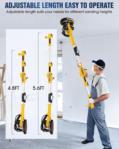 Drywall Sander, MYTOL 7.2A Electric Wall Sander with Vacuum Dust Collection, 6 Adjustable Speeds 900-1800RPM, LED Light, Extendable Handle, Foldable Electric Drywall Sanders 12Pcs Sanding discs-Grey in Kuwait