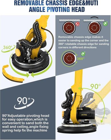 Drywall Sander, MYTOL 7.2A Electric Wall Sander with Vacuum Dust Collection, 6 Adjustable Speeds 900-1800RPM, LED Light, Extendable Handle, Foldable Electric Drywall Sanders 12Pcs Sanding discs-Grey in Kuwait