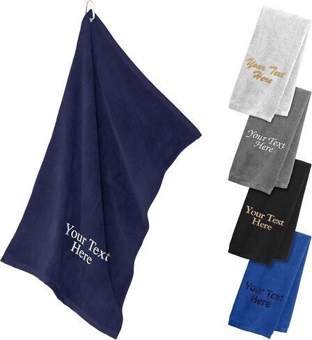 منشفة جولف مخصصة مع اسم مطرز وتصميم جولف - منشفة حقيبة جولف مخصصة مع مشبك، 26x16 ميكروفايبر - هدية لمحبي الجولف in Kuwait