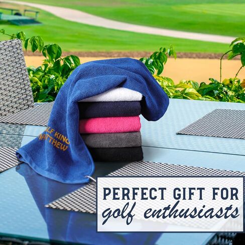 منشفة جولف مخصصة مع اسم مطرز وتصميم جولف - منشفة حقيبة جولف مخصصة مع مشبك، 26x16 ميكروفايبر - هدية لمحبي الجولف in Kuwait