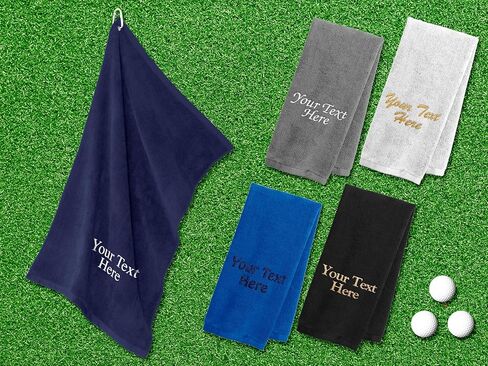 منشفة جولف مخصصة مع اسم مطرز وتصميم جولف - منشفة حقيبة جولف مخصصة مع مشبك، 26x16 ميكروفايبر - هدية لمحبي الجولف in Kuwait