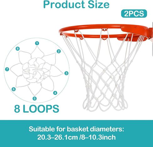 2Pack 8 Loops Mini Basketball Net Replacement, Heavy-Duty Nylon Little Small Basketball Net for Indoor Door Room Walls 8"-10.25" Hoop in Saudi Arabia
