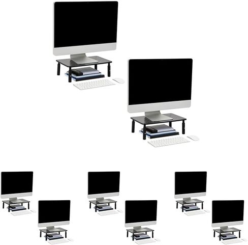Mind Reader Monitor Stand, Height Adjustable, Ventilated Laptop Riser, Metal, 14.5" L x 9.25" W x 4-5.5" H, Set of 2, Black in Saudi Arabia