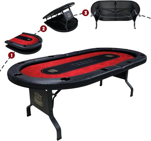 GUTSHOT Foldable Poker Table for 10 Players - Premium Soft-Padded Armrest, Individual Cup Holders, Portable Mat - Crafted with Durable Materials, Long-Lasting Poker Table (Red) in Saudi Arabia