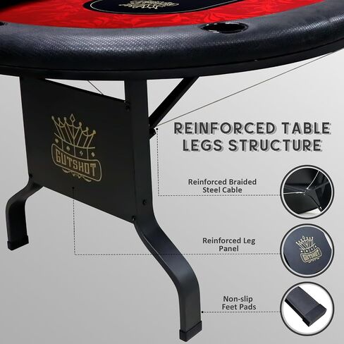 GUTSHOT Foldable Poker Table for 10 Players - Premium Soft-Padded Armrest, Individual Cup Holders, Portable Mat - Crafted with Durable Materials, Long-Lasting Poker Table (Red) in Saudi Arabia
