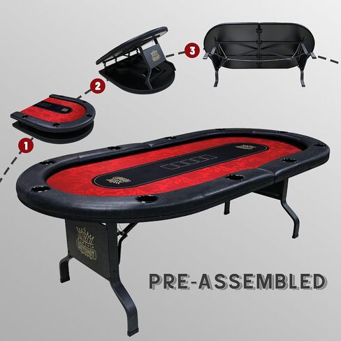 GUTSHOT Foldable Poker Table for 10 Players - Premium Soft-Padded Armrest, Individual Cup Holders, Portable Mat - Crafted with Durable Materials, Long-Lasting Poker Table (Red) in Saudi Arabia