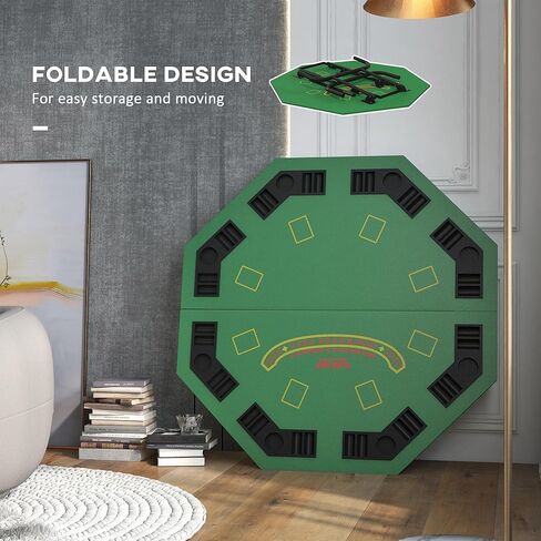 Soozier Poker Table Foldable 47" Octagon Casino Table Blackjack Texas Holdem Poker Table for 8 Players with Chips Tray and Cup Holders, Green in Kuwait