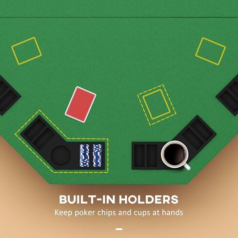 Soozier Poker Table Foldable 47" Octagon Casino Table Blackjack Texas Holdem Poker Table for 8 Players with Chips Tray and Cup Holders, Green in Kuwait