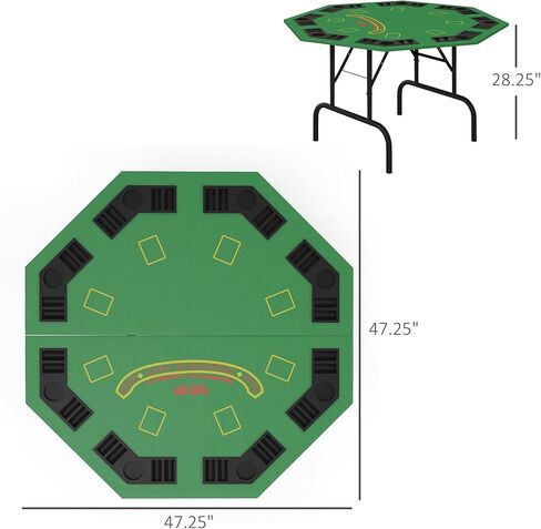 Soozier Poker Table Foldable 47" Octagon Casino Table Blackjack Texas Holdem Poker Table for 8 Players with Chips Tray and Cup Holders, Green in Kuwait