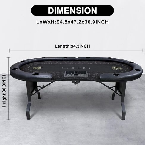 GUTSHOT Foldable Poker Table for 10 Players - Premium Soft-Padded Armrest, Individual Cup Holders, Portable Mat - Crafted with Durable Materials, Long-Lasting Poker Table (Red) in Saudi Arabia