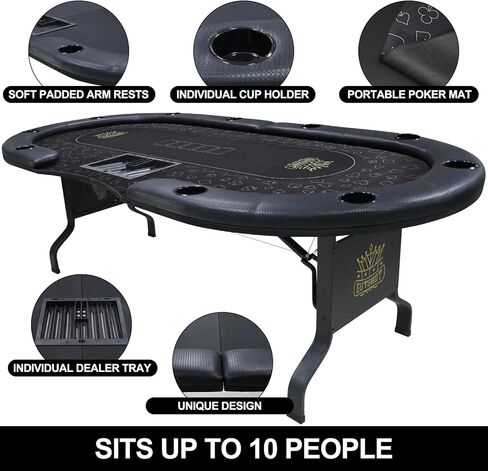 GUTSHOT Foldable Poker Table for 10 Players - Premium Soft-Padded Armrest, Individual Cup Holders, Portable Mat - Crafted with Durable Materials, Long-Lasting Poker Table (Red) in Saudi Arabia