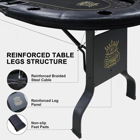 GUTSHOT Foldable Poker Table for 10 Players - Premium Soft-Padded Armrest, Individual Cup Holders, Portable Mat - Crafted with Durable Materials, Long-Lasting Poker Table (Red) in Saudi Arabia
