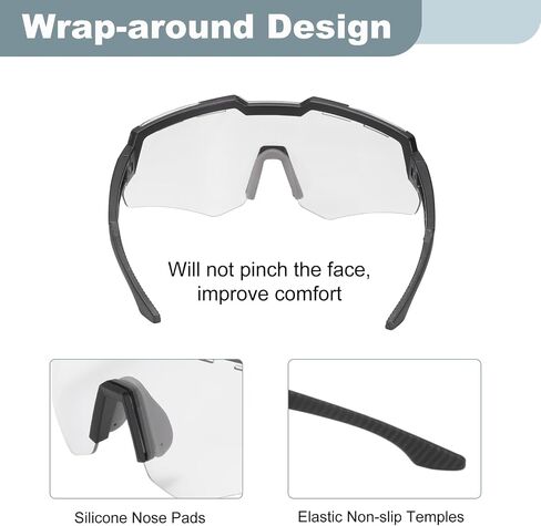 HARFINGTON Sport Sunglasses Cycling Polarized Sun Glasses for Men Women Mountain Bike Driving Fishing Running, Clear Gray/Black in Saudi Arabia