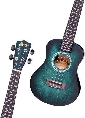 Winzz Ukulele Concert 23 بوصة أزرق وأخضر، طقم القيثارة للمبتدئين للبالغين والأطفال، تصميم فريد من نوعه بالألوان in Kuwait
