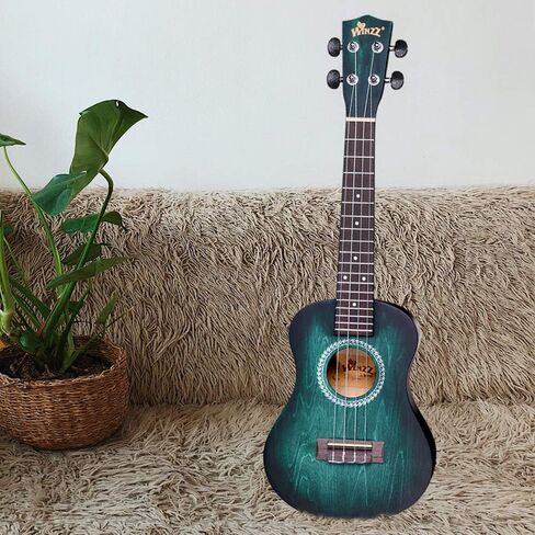 Winzz Ukulele Concert 23 بوصة أزرق وأخضر، طقم القيثارة للمبتدئين للبالغين والأطفال، تصميم فريد من نوعه بالألوان in Kuwait