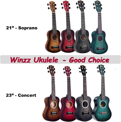 Winzz Ukulele Concert 23 بوصة أزرق وأخضر، طقم القيثارة للمبتدئين للبالغين والأطفال، تصميم فريد من نوعه بالألوان in Kuwait